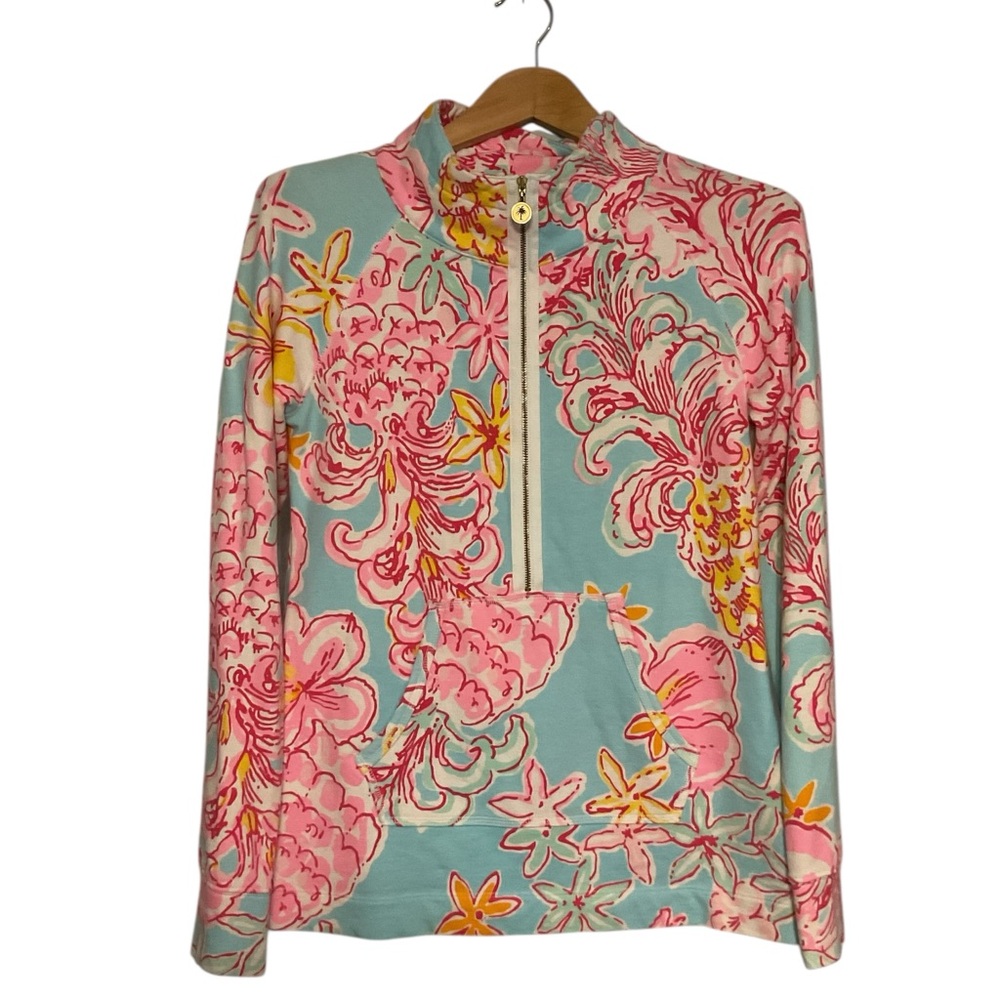 Lilly Pulitzer Breakwater Blue Lolita Skipper Popover Quarter Zip Sweatshirt‎ M - Picture 8 of 12